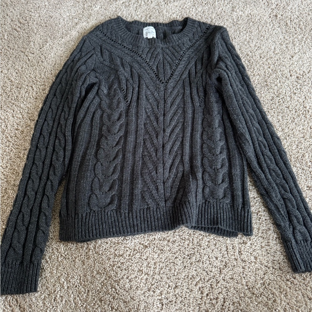 Hippie Rose Gray Crew Neck Cable Knit Sweater